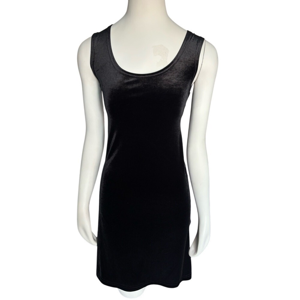 Vintage Jones New York Black Sleeveless Scoop Neck Velvet Sheath Mini Dress Med